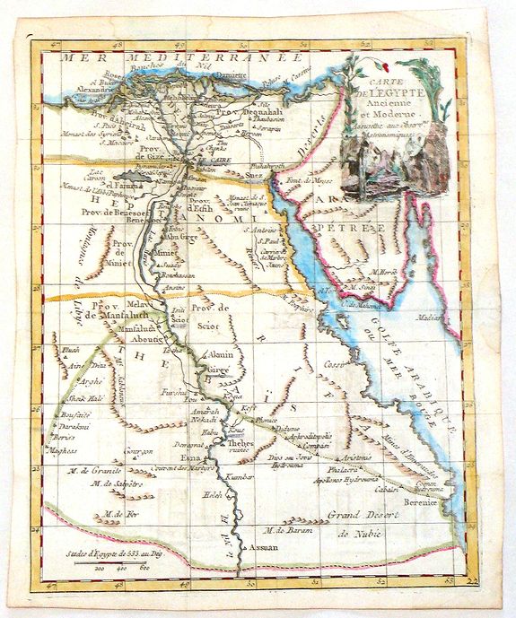LATTRE, J., Carte de L\'Egypte Ancienne et Moderne., antique map, old maps