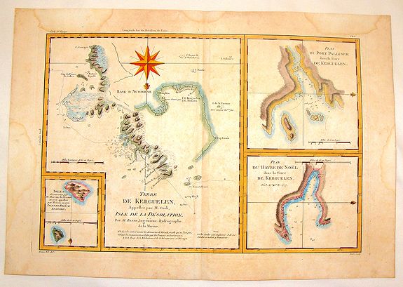 BONNE, R., Terre de Kerguelen Appellee par M. Cook, Isle de la Desolation., antique map, old maps