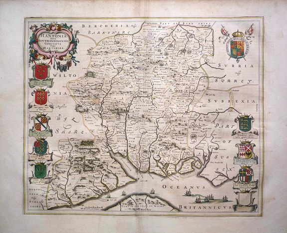 BLAEU, W., Hantonia Sive Southantonensis Comitatus Vulgo Hantshire, antique map, old maps