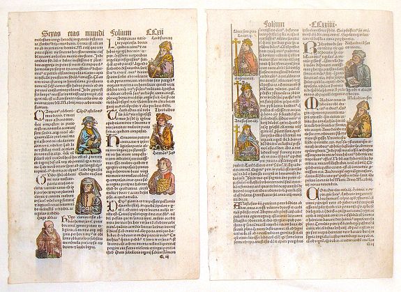 SCHEDEL, H., Two Schedel Nuremberg Chronical Woodcut Pages., antique map, old maps