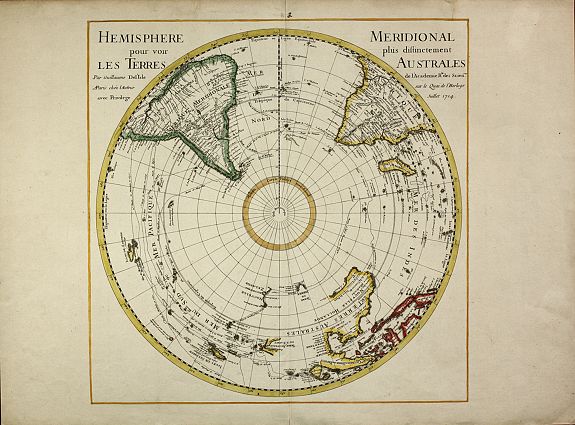 de l'Isle, G., Hemisphere Meridional pour voir plus distinctement les Terres Australes, antique map, old maps
