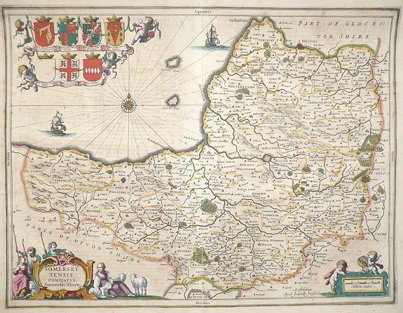 JANSSONIUS, J., Somersettensis Comitatus: Somerset Shire., antique map, old maps