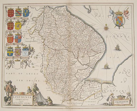 JANSSONIUS, J., Lincolnia Comitatus Anglis Lyncolne Shire. , antique map, old maps