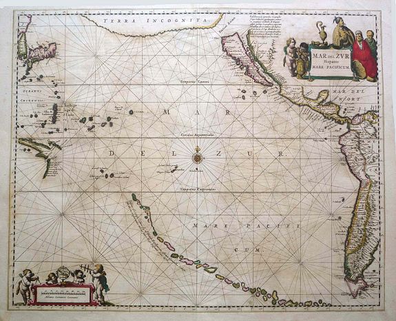 JANSSONIUS, J., Mar Del Zur Hispanis Mare Pacificum., antique map, old maps