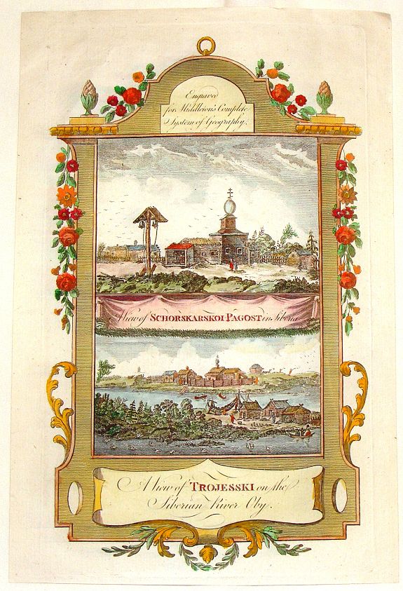 BOWEN, T., A View of Schorskarskoi Pagost' and and 'A View if Trojesski'., antique map, old maps