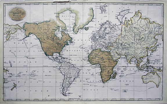 BROWN, T., A new and accurate Chart of the World according to Mercator's projections., antique map, old maps