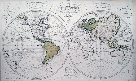 BROWN, T., A new and correct chart of World according to the latest discoveries., antique map, old maps