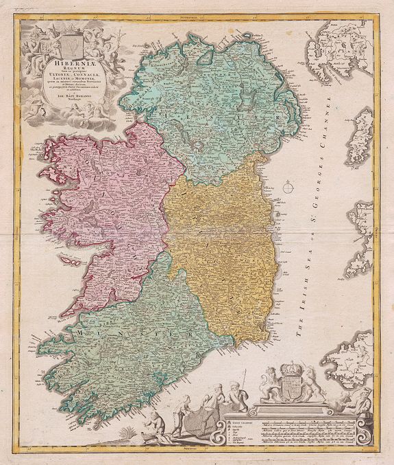 HOMANN, J.B., Hiberniae regnum ..., antique map, old maps