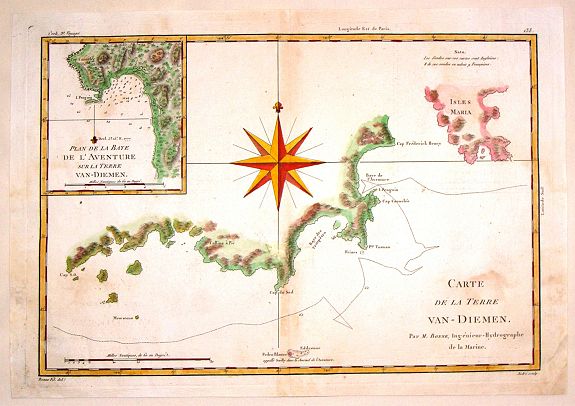 BONNE, R., Carte de la Terre Van-Diemen., antique map, old maps