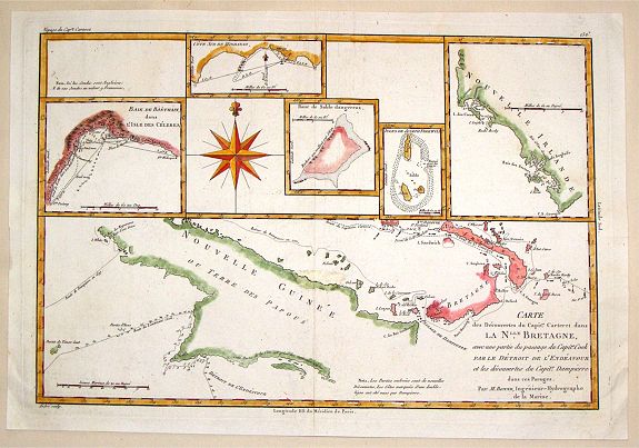 BONNE, R., Carte des Decouvertes du Capitane Carteret dans Nouvelle Bretagne., antique map, old maps