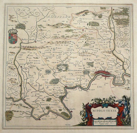 BLAEU, J., Middlesex Middle-Sexia., antique map, old maps