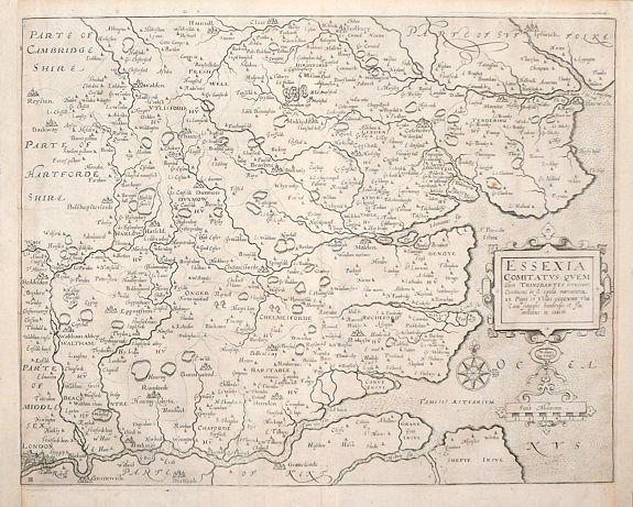 KIP, William, ESSEXIA COMITATUS QUEM OLIM TRINOBANTES., antique map, old maps