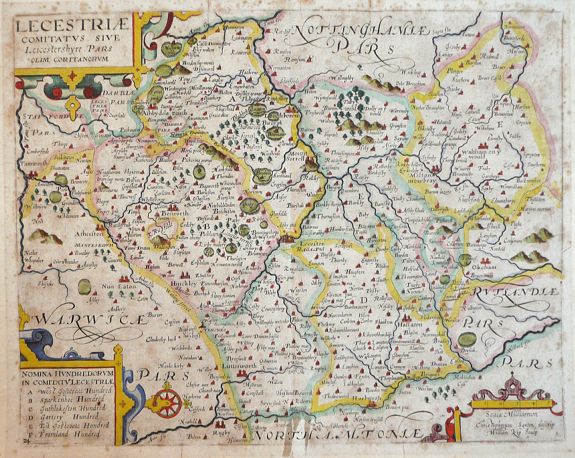 SAXTON, Christopher / KIP, William, LECESTRIAE COMITATUS (Leicestershire) , antique map, old maps