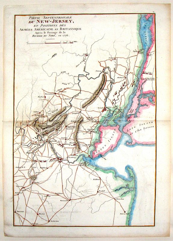 MARSHALL, J., Partie Septentrionale du New-Jersey, et Positions des Armées Américaine et Britannique Après le Passage de la Rivière du Nord, en 1776, antique map, old maps