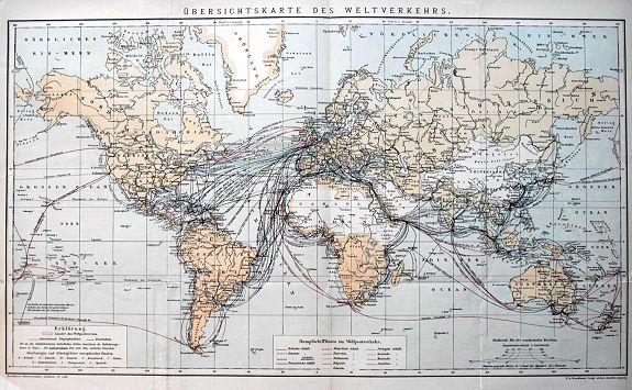 BROCKHAUS, F. A., Übersichtskarte des Weltverkehrs., antique map, old maps