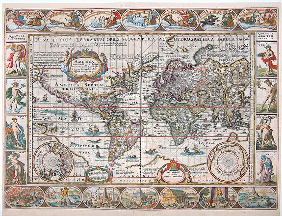 KAERIUS, P. , Nova Totius Terrarum Orbis Geographica Ac Hydrographica Tabula., antique map, old maps