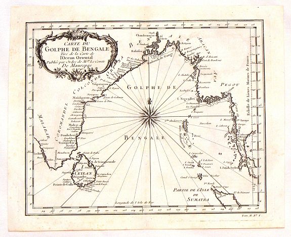 BELLIN, J., Carte du Golphe de Bengale Tire de la Carte de L'Ocean Oriental., antique map, old maps