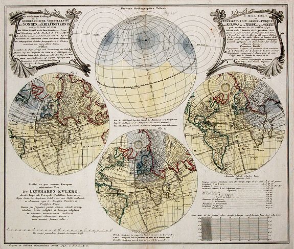 HOMANN HEIRS / Georg M. Lowitz, Die verfinsterte Erdkugel.. den 25.ten Iulii 1748., antique map, old maps