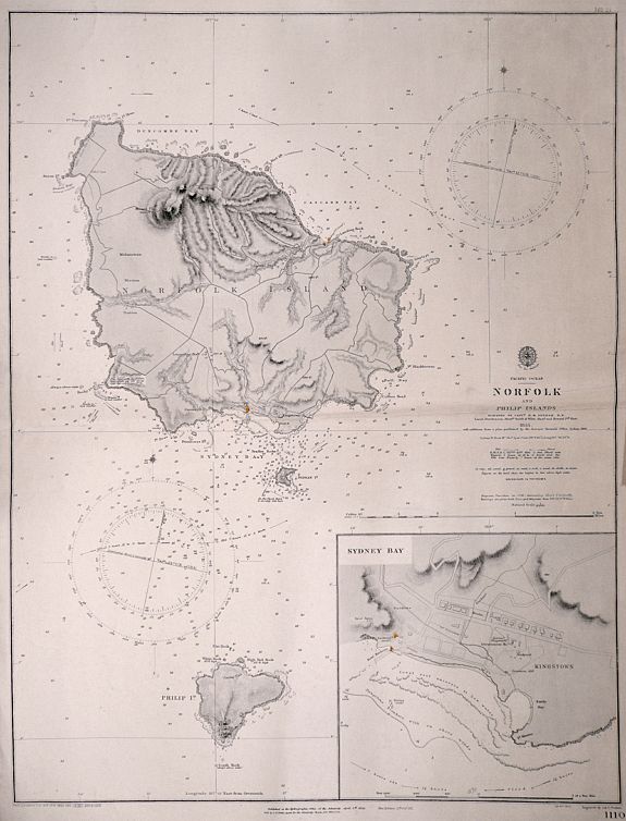 WALKER, J. & C. Walker, Norfolk and Philip Islands surveyed by Capt.n H.M. Denham R.N., antique map, old maps