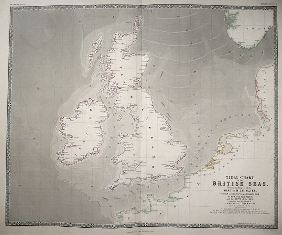 JOHNSON, A.K., Tidal Chart of the British Seas showing the progress of the Wave of High water ., antique map, old maps