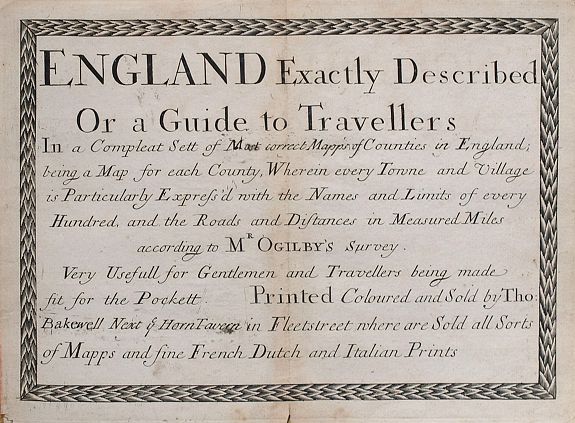 BLOME, Richard, (Title page) England Exactly Described Or a Guide to Travellers., antique map, old maps