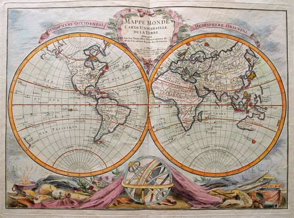 BOURGOIN, P., Mappe Monde Carte Universelle De La Terre Dressee Sure les Nouvelles Observations de Mrs. De L'Academie Royael Des Sciences., antique map, old maps