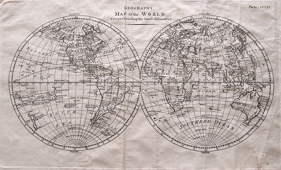 BARKER, W., Geography. Map of the World, Comprehending the latest discoveries., antique map, old maps