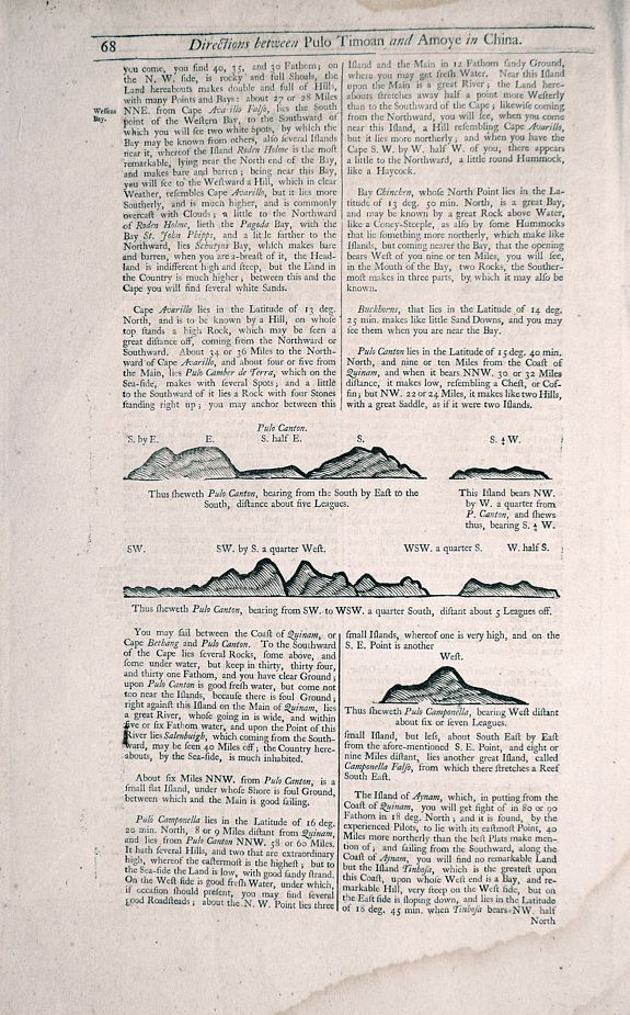 THORNTHON, Samuel, Three double sided pages No’s 65 & 66 ‘Directions from the River Siam to the River of Cambodia.’ Directions between Pulo Timoan and Amoye in China. 67 & 68 Directions between Pulo Timoan and Amoye in China. 69 & 70,, antique map, old maps