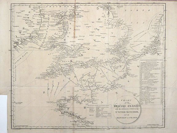 RUSSELL, John, Chart of the British Channel with the Opposite Coast of the United Kingdom and the Republic of France., antique map, old maps