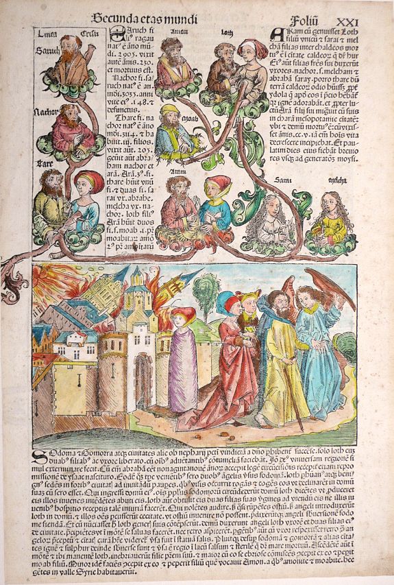 SCHEDEL, H., Lots Wife. . . The Sodom and Gomorrah motif., antique map, old maps