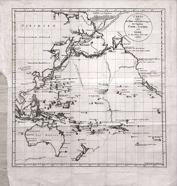 COOK, Forster, Carte welche die Fahrt und Endeckungen der Capitäns Cook, Clerke und Gore in den Iahren 1776 - 1780 vorstellt, antique map, old maps