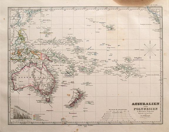 STIELER, A., Australien und Polynesien in Mercators Projection., antique map, old maps