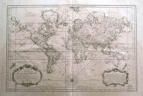 SARTINE, A., Carte reduite des parties connues du globe terrestre..., antique map, old maps