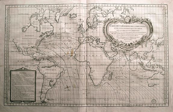 BELLIN, J. N., Carte des variations de la boussole..., antique map, old maps