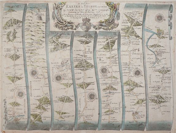 OGILBY, J., The Road From Exeter To Truroe., antique map, old maps