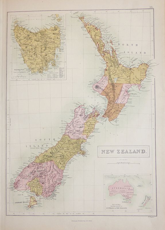 Adam & Charles Black, New Zealand, antique map, old maps