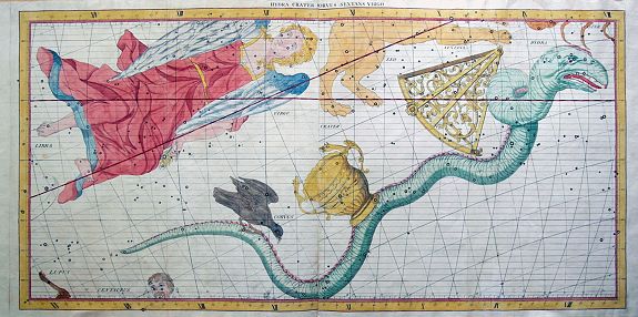 FLAMSTEED, J., Hydra Crater Corvus Sextans Virgo., antique map, old maps