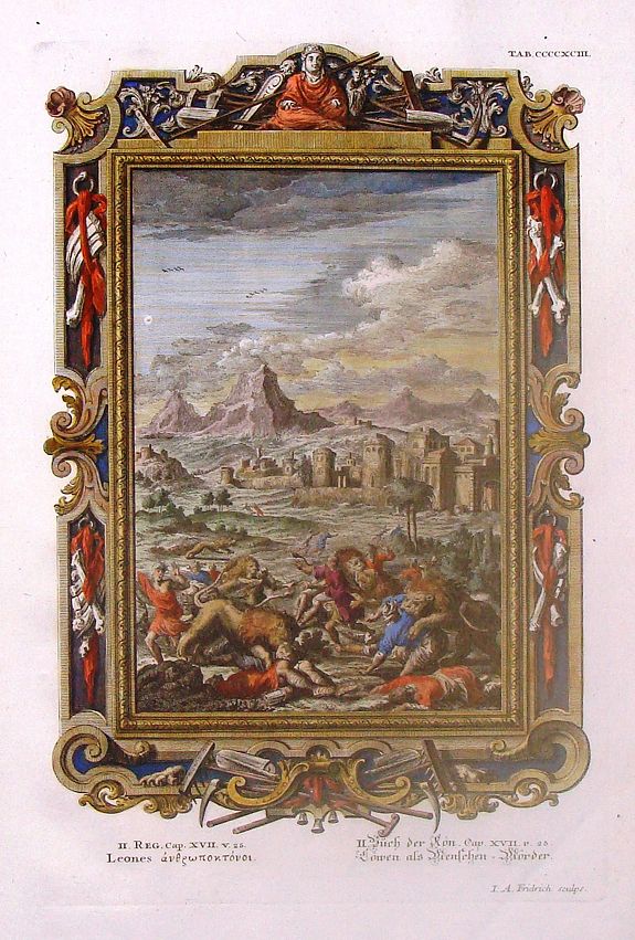 FRIDRICH, I. / SCHREUCHZER, J., The Lions Came To Eat Them., antique map, old maps
