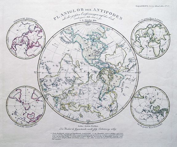 STIELER, A., PLANIGLOB der ANTIPODEN..., antique map, old maps