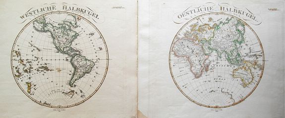 STIELER, A., (2 maps) Westliche Halbkugel & Oestliche Halbkugel., antique map, old maps