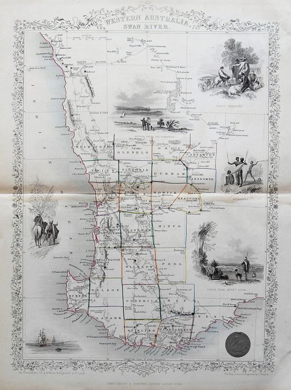 TALLIS, J., Western Australia, Swan River., antique map, old maps