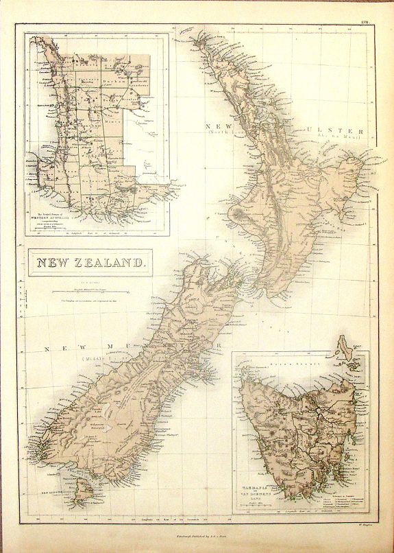 HUGHES, W., New Zealand., antique map, old maps