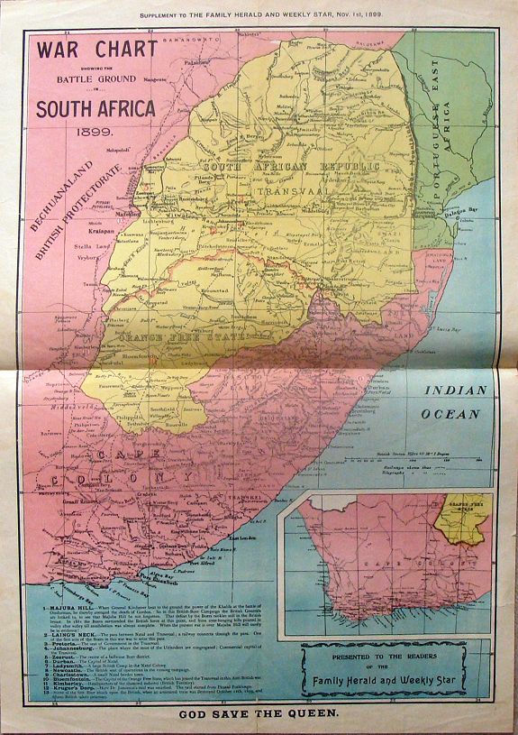 FAMILY HERALD, War Chart Showing the Battle Ground in South Africa, 1899., antique map, old maps