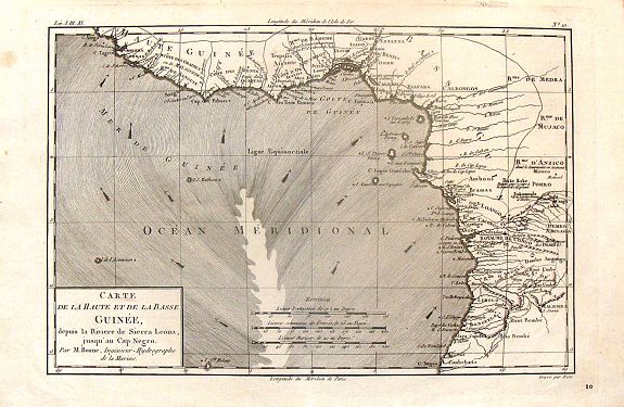 BONNE, R., Carte de la Haute et de la Basse Guinee., antique map, old maps