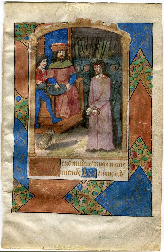 BOOK OF HOURS, A manuscript leaf from a Book of Hours. , antique map, old maps