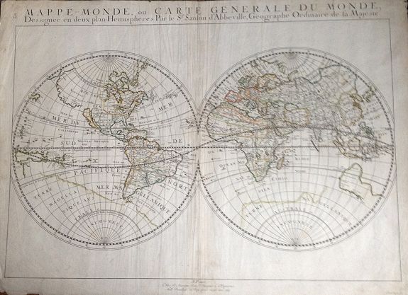 SANSON, N., Mappe-Monde, ou Carte Generale Du Monde Dessignee en deux plan - Hemispheres., antique map, old maps