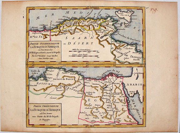 VAUGONDY, R., Partie Occidentale (Orientale) de la Turquie D'Afrique., antique map, old maps