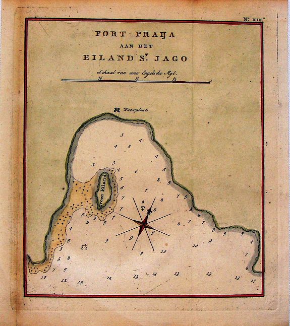COOK, J., Port Praija aan het Eiland St. Jago., antique map, old maps