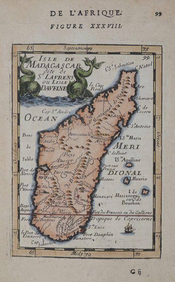 MALLET, Allain Manesson, Isle de Madagascar dite de St Laurens ou L'isle Daufine., antique map, old maps