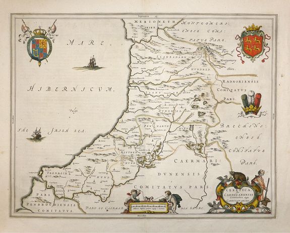 BLAEU, J. , Ceretica; sive Cardiganensis Comitatus; Anglis Cardigan Shire., antique map, old maps